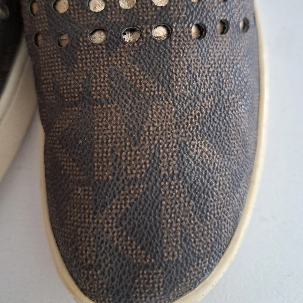 MK Michael KORS Keaton loafer shoes flats slip on laser cut out brown gold 6.5 - Picture 10 of 10